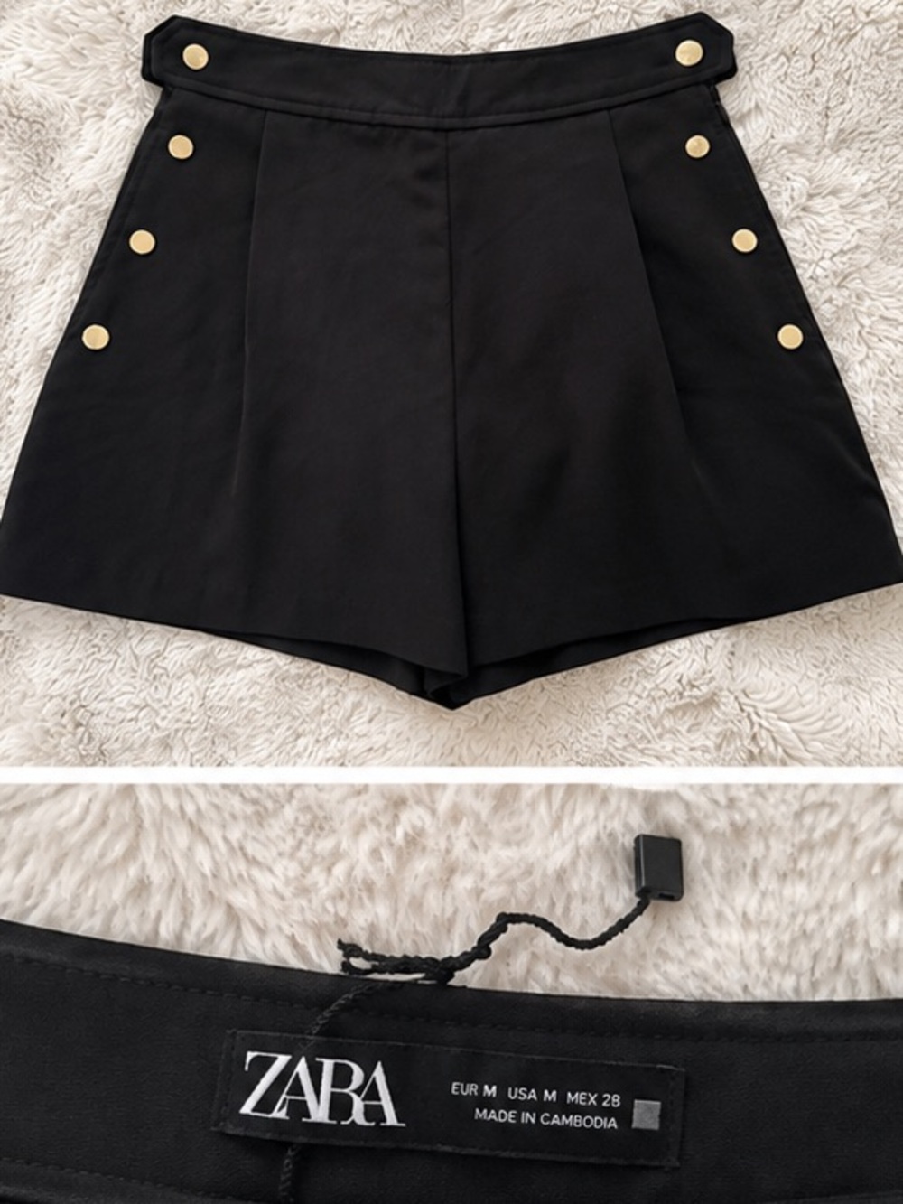 Zara Black Skort with Gold Button Detail